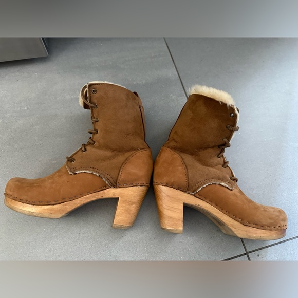 No. 6 Clog lace up suede shearling high heel clog in “honey” size 36 - Picture 3 of 5